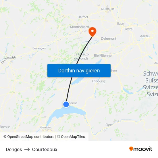 Denges to Courtedoux map