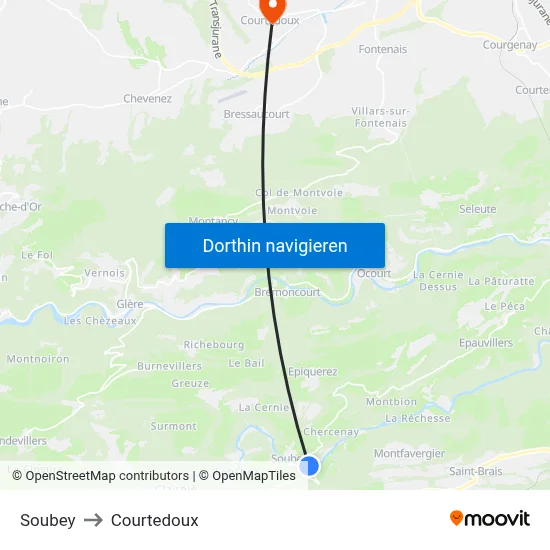 Soubey to Courtedoux map