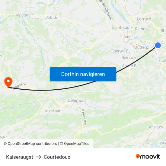 Kaiseraugst to Courtedoux map