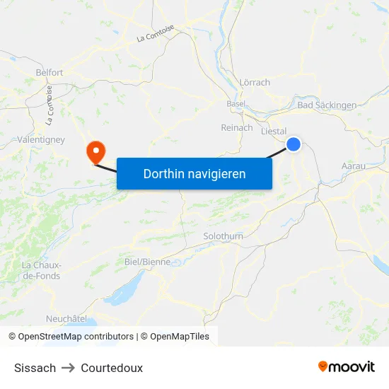 Sissach to Courtedoux map