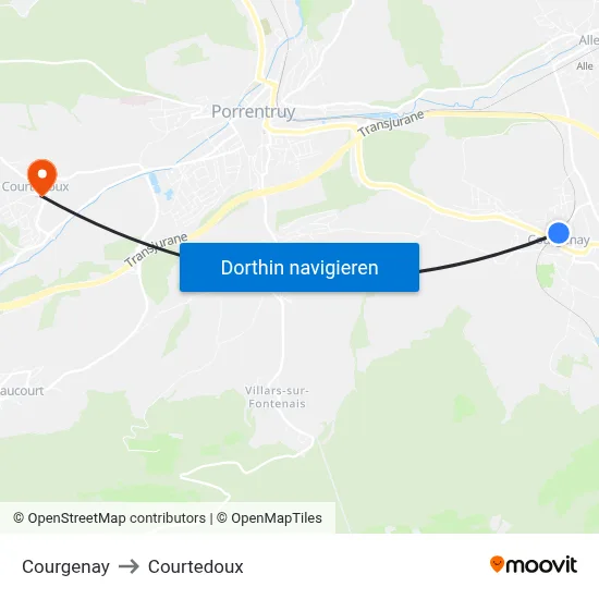 Courgenay to Courtedoux map