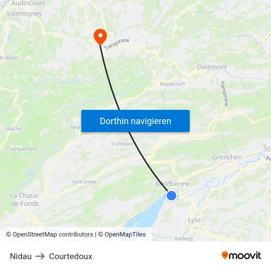 Nidau to Courtedoux map