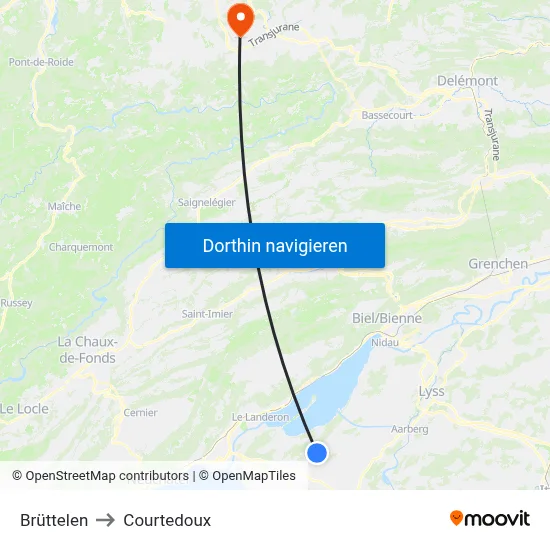 Brüttelen to Courtedoux map