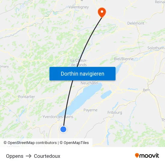 Oppens to Courtedoux map