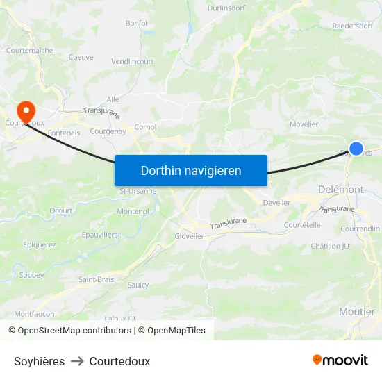 Soyhières to Courtedoux map