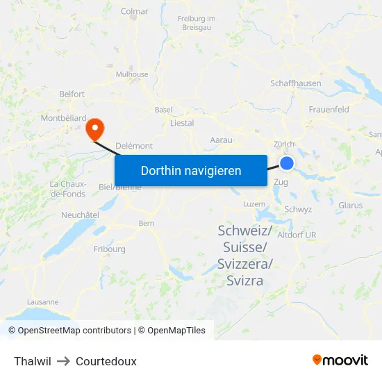 Thalwil to Courtedoux map