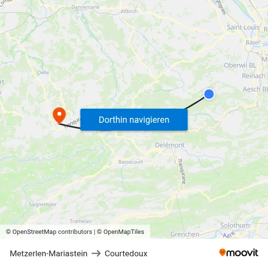 Metzerlen-Mariastein to Courtedoux map
