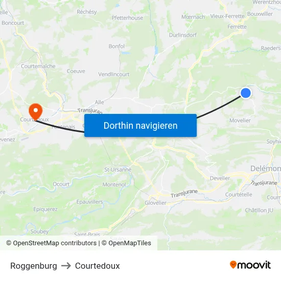 Roggenburg to Courtedoux map
