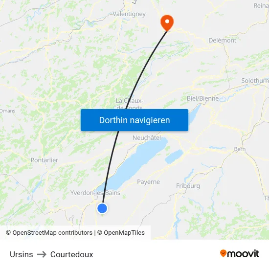 Ursins to Courtedoux map
