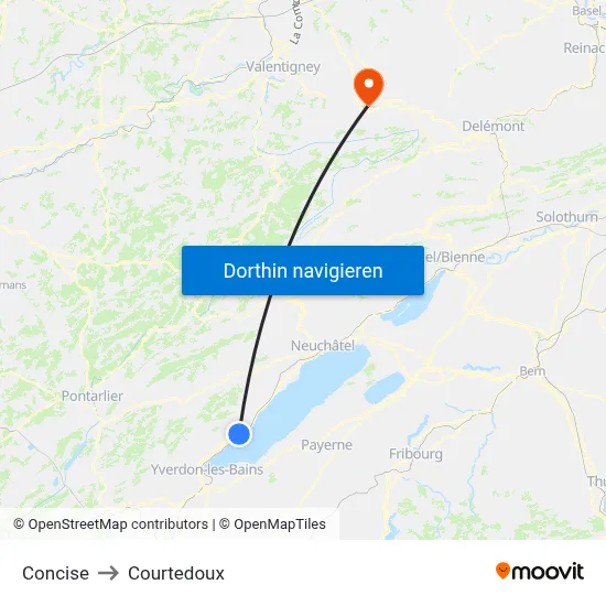 Concise to Courtedoux map