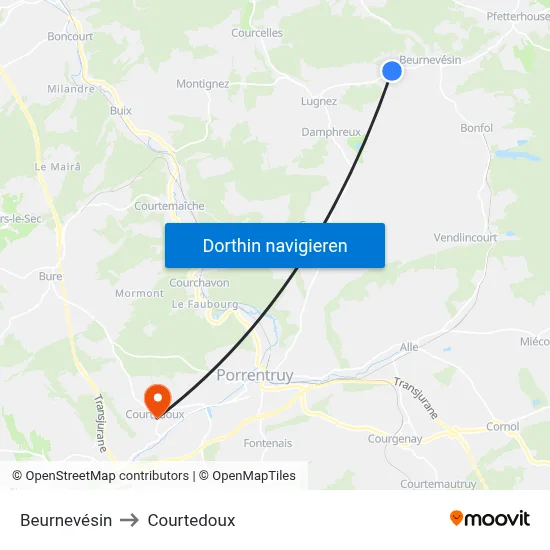 Beurnevésin to Courtedoux map
