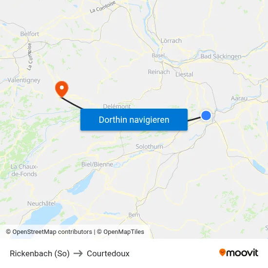 Rickenbach (So) to Courtedoux map
