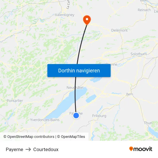 Payerne to Courtedoux map