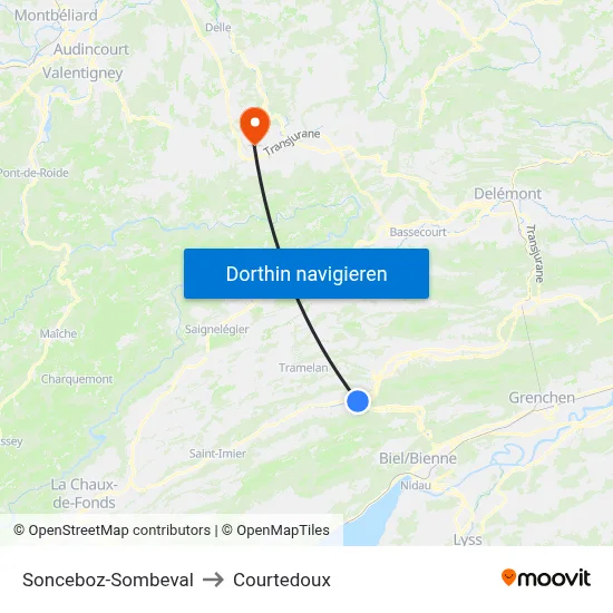 Sonceboz-Sombeval to Courtedoux map