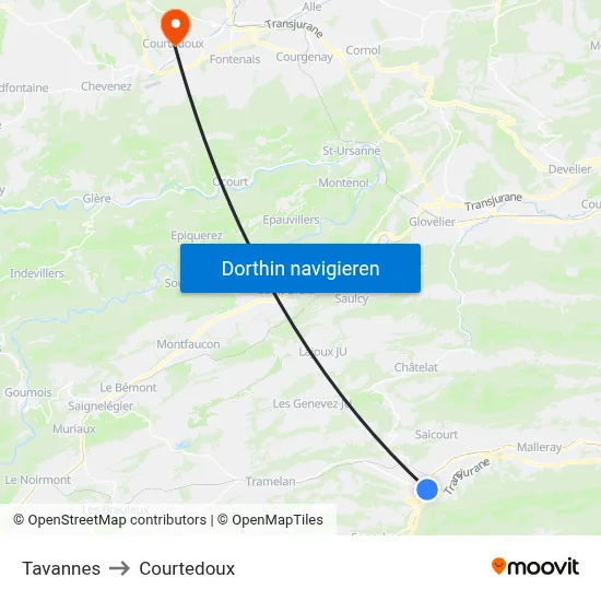 Tavannes to Courtedoux map