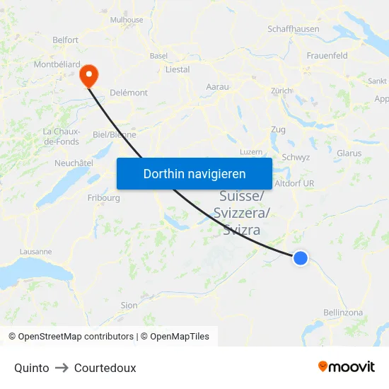 Quinto to Courtedoux map