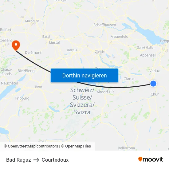 Bad Ragaz to Courtedoux map
