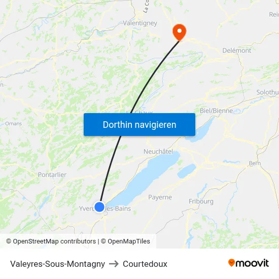Valeyres-Sous-Montagny to Courtedoux map