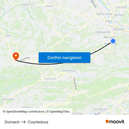 Dornach to Courtedoux map