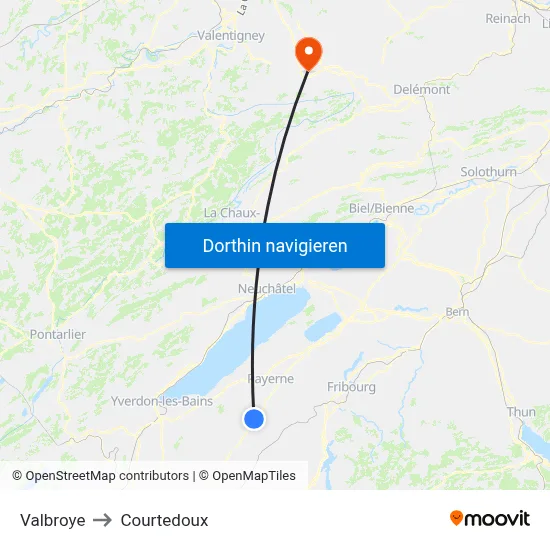 Valbroye to Courtedoux map
