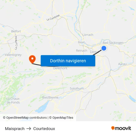Maisprach to Courtedoux map