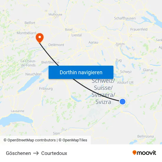 Göschenen to Courtedoux map