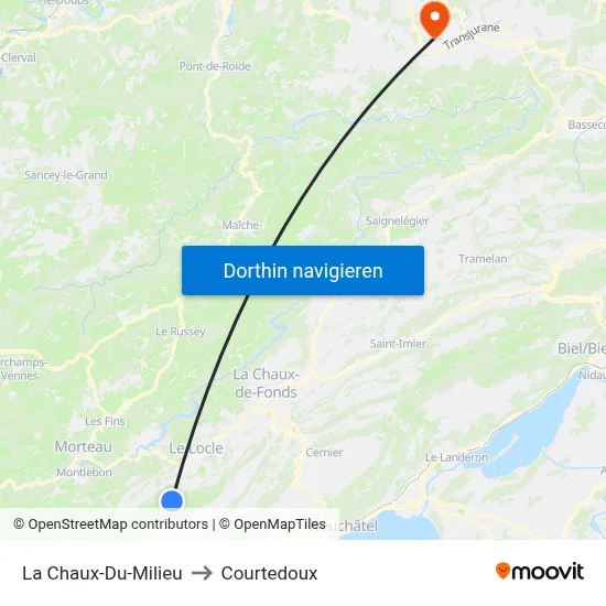 La Chaux-Du-Milieu to Courtedoux map