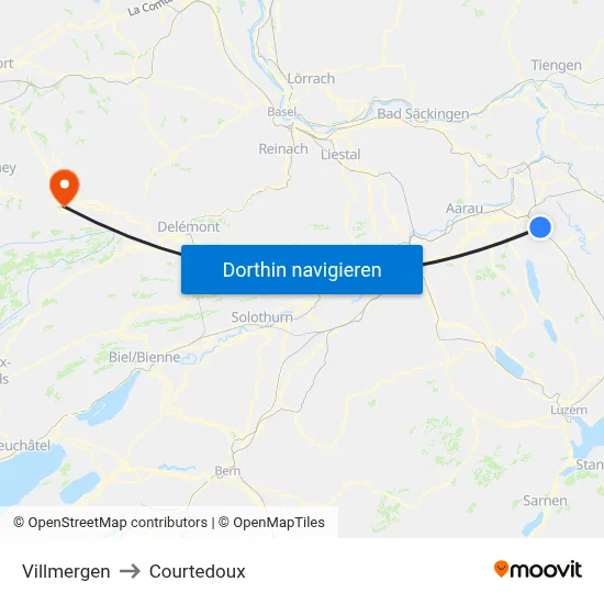 Villmergen to Courtedoux map