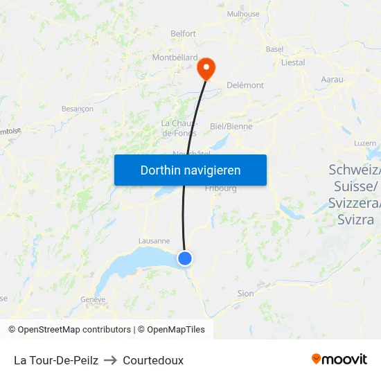 La Tour-De-Peilz to Courtedoux map