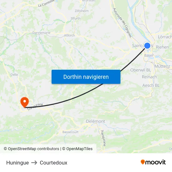 Huningue to Courtedoux map
