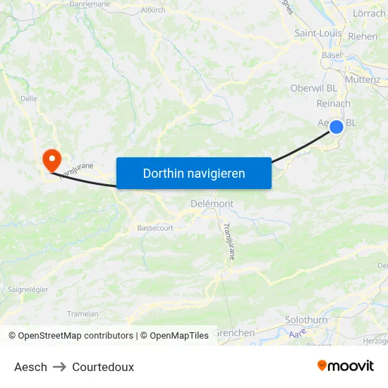 Aesch to Courtedoux map