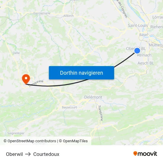 Oberwil to Courtedoux map