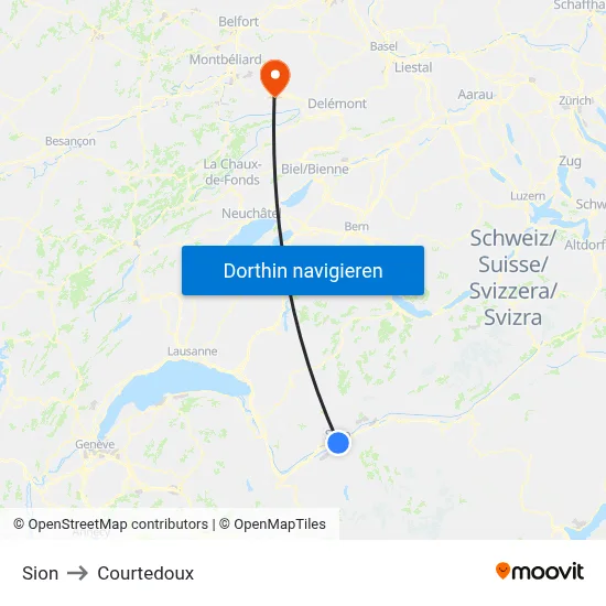 Sion to Courtedoux map