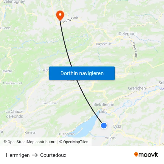 Hermrigen to Courtedoux map