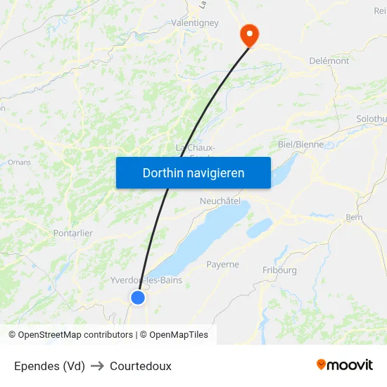 Ependes (Vd) to Courtedoux map