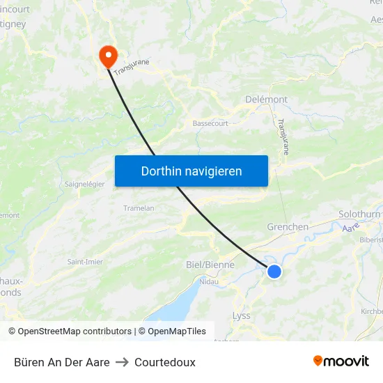 Büren An Der Aare to Courtedoux map