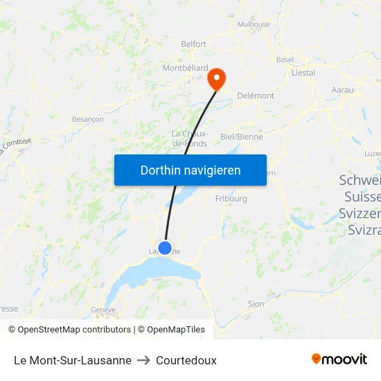 Le Mont-Sur-Lausanne to Courtedoux map