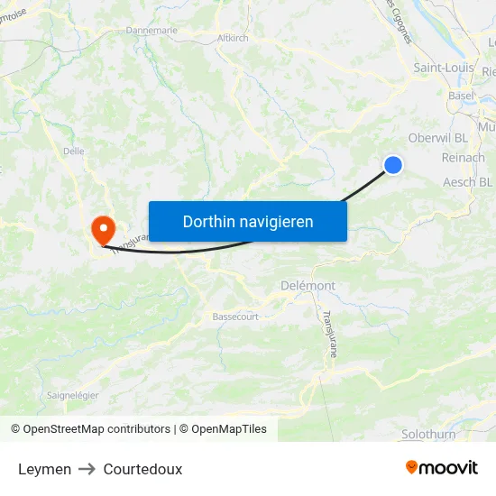 Leymen to Courtedoux map