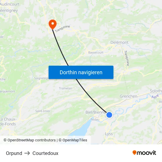 Orpund to Courtedoux map
