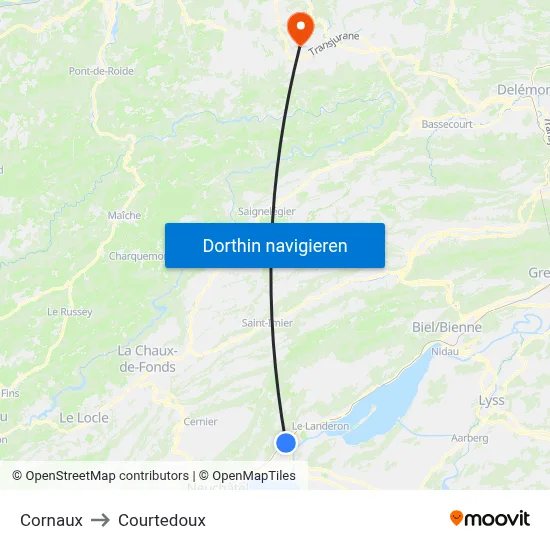 Cornaux to Courtedoux map