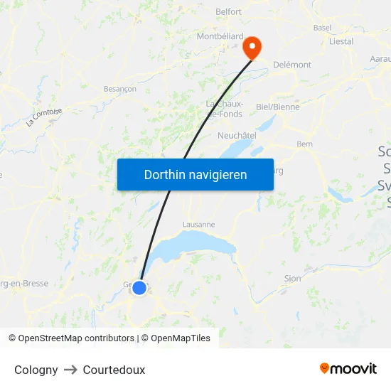 Cologny to Courtedoux map
