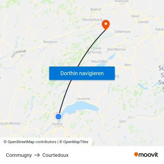 Commugny to Courtedoux map