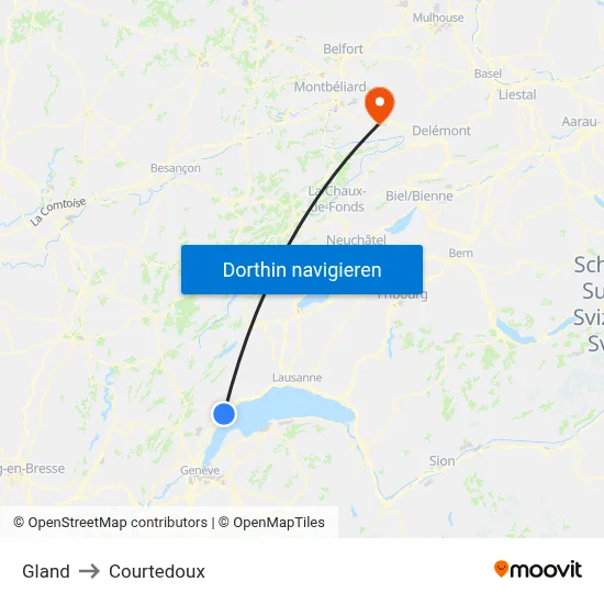 Gland to Courtedoux map