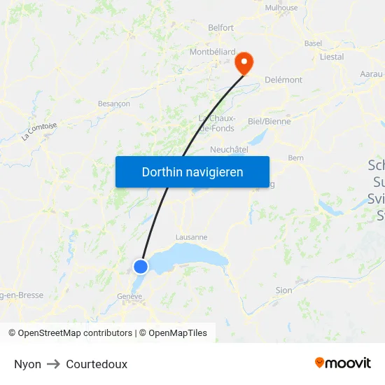 Nyon to Courtedoux map