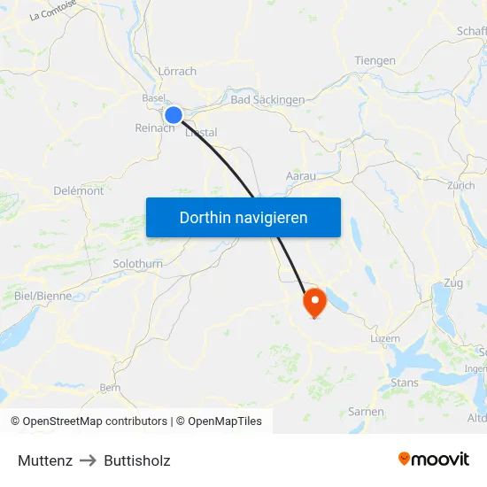Muttenz to Buttisholz map