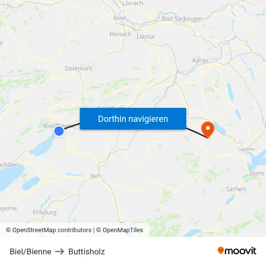 Biel/Bienne to Buttisholz map