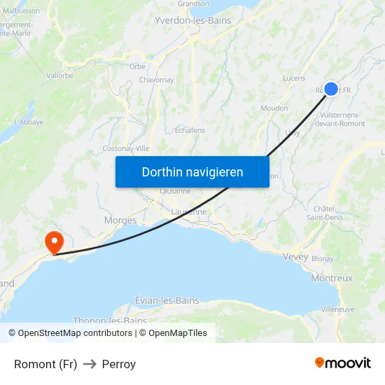 Romont (Fr) to Perroy map