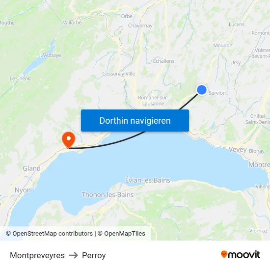 Montpreveyres to Perroy map
