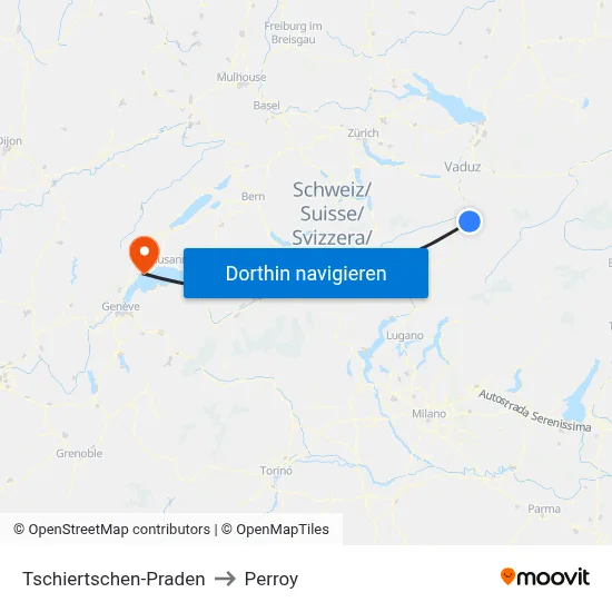 Tschiertschen-Praden to Perroy map
