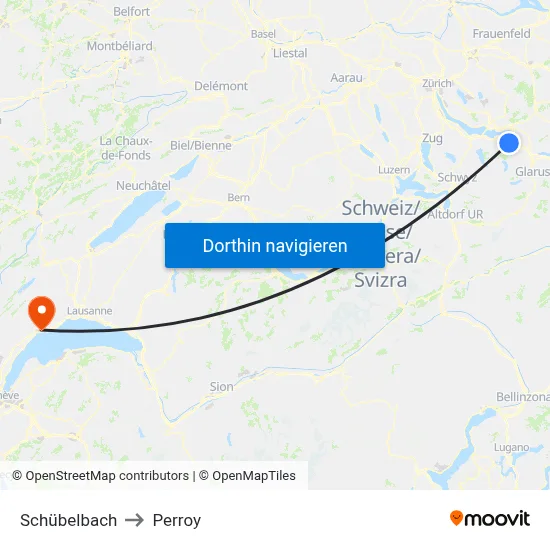 Schübelbach to Perroy map